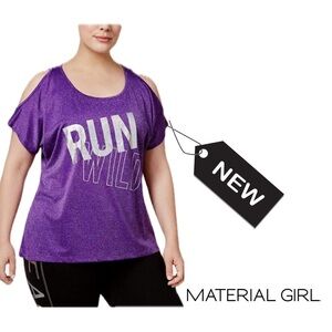 NWT Material Girl Womens Plus Metallic Slogan Pullover Top